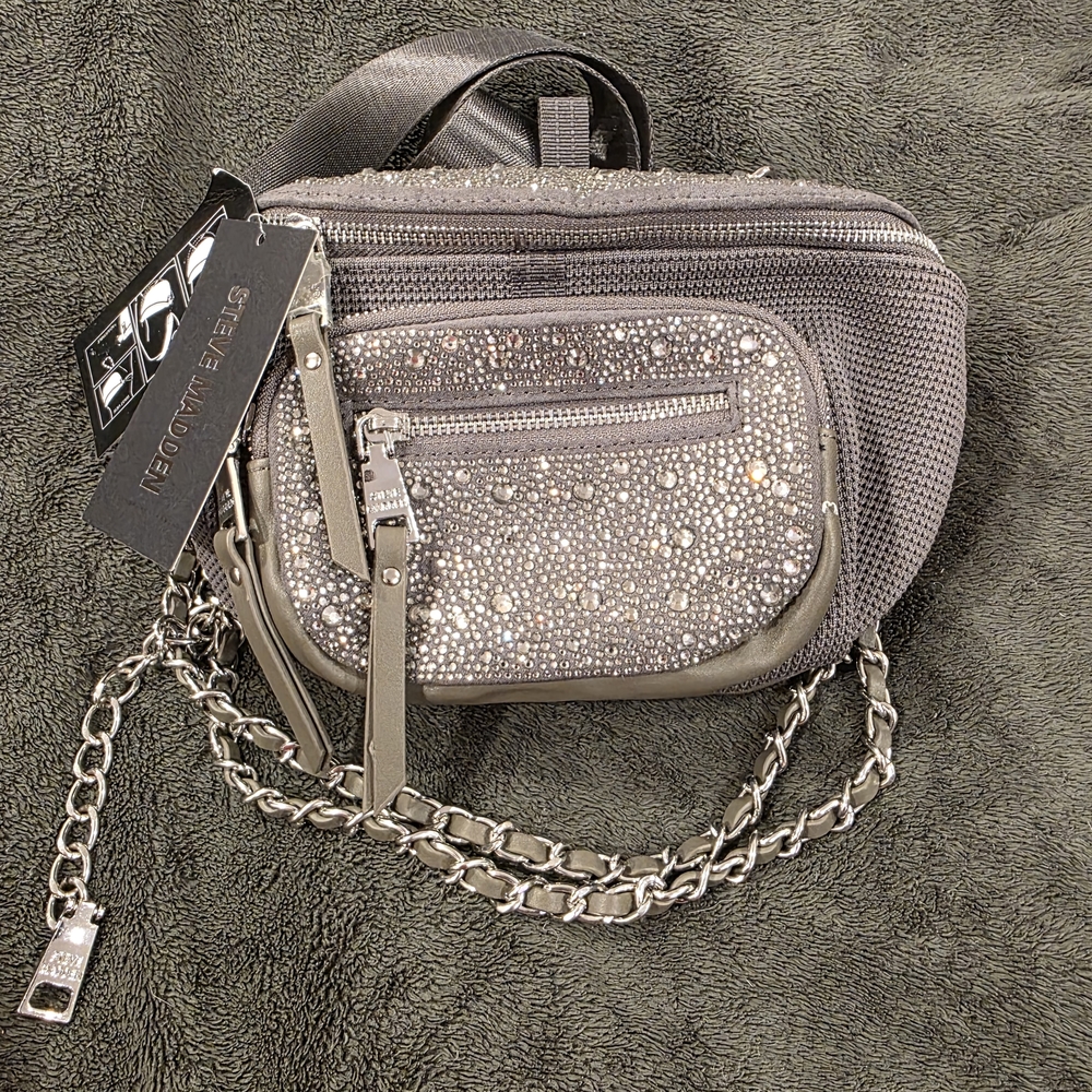 Steve Madden Silver Crossbody Bag with Sparkly Embellishments